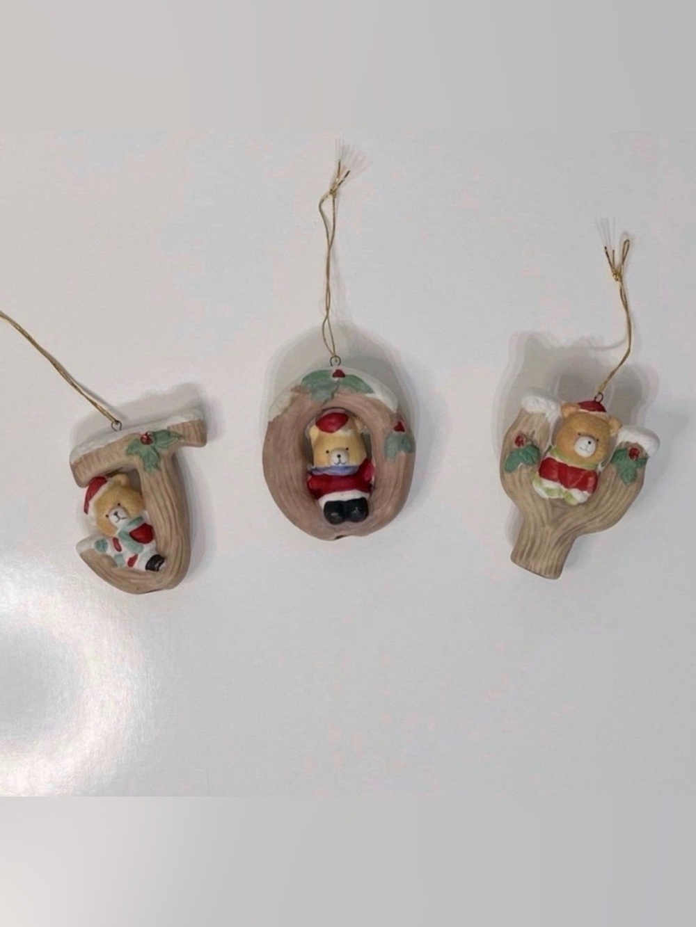 Vintage Ceramic JOY Bear Christmas Ornaments
